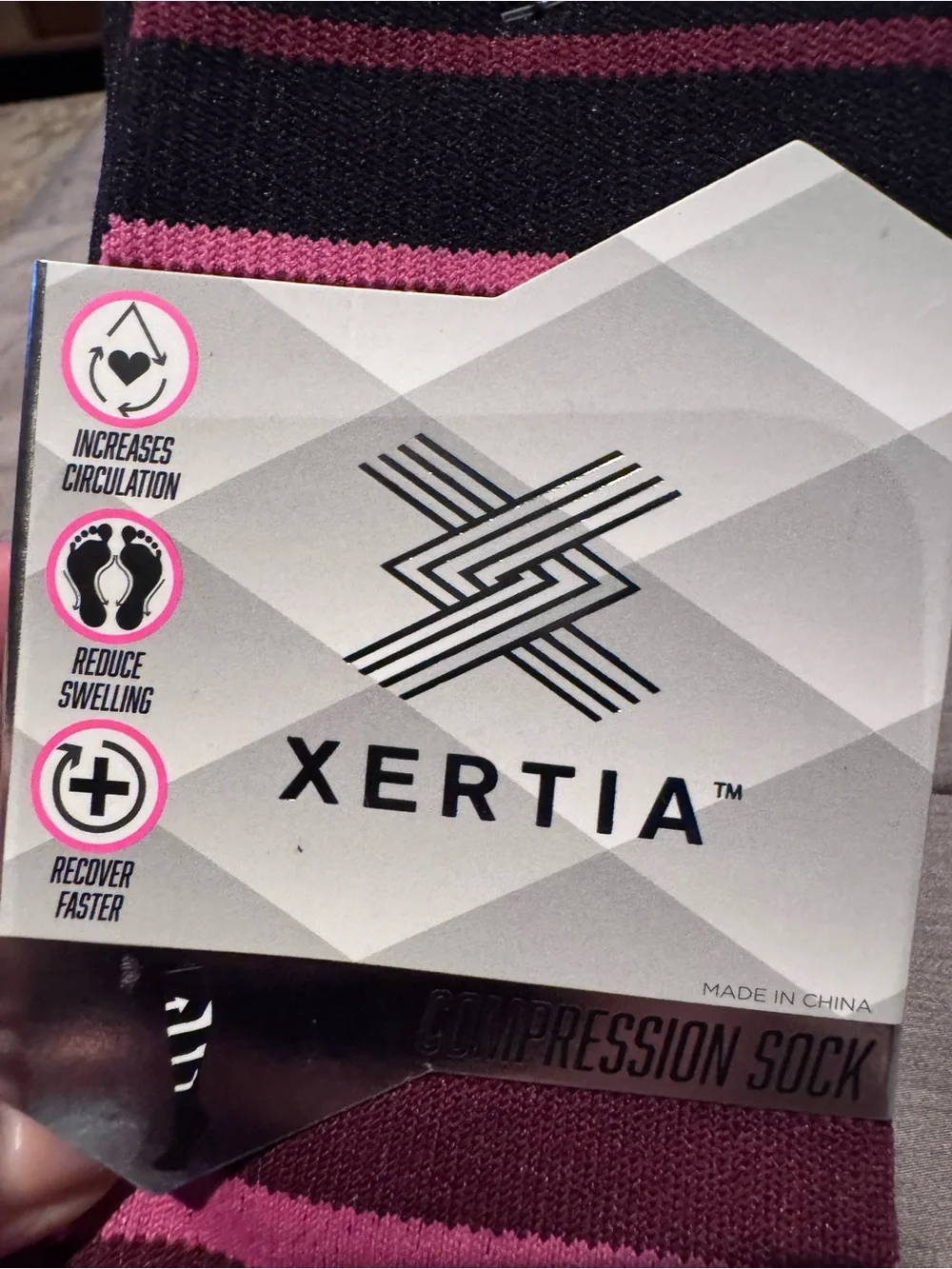 Maroon & Pink Stripe and Black Compression Socks